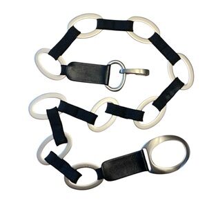 Sandy Duftler Design Black Leather Silver Chain Hip Stretchy Oval  ‘O’ Belt XL